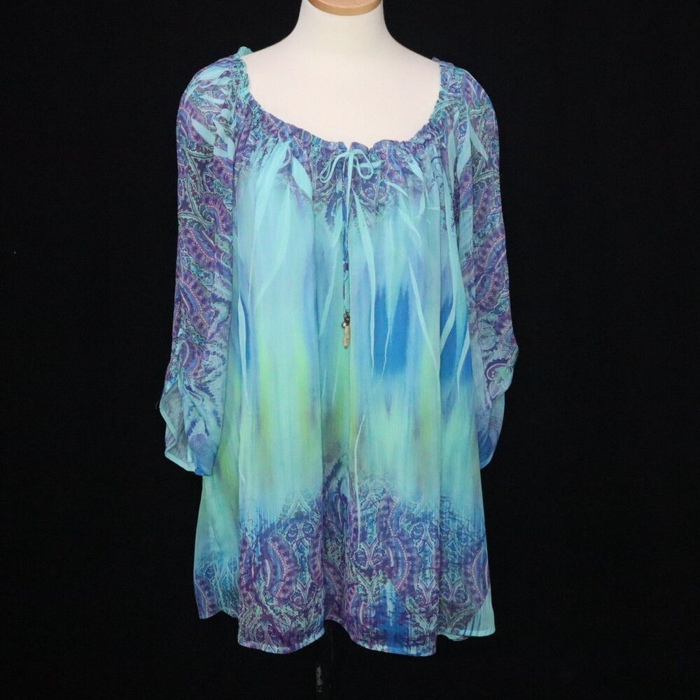 Cato Women Peasant Blouse Shirt 3/4 sleeve Size 22/24W Blue/Purple